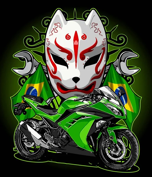 Motorfietsen Met Braziliaanse Vlag Vector Sjabloon — Stockvector