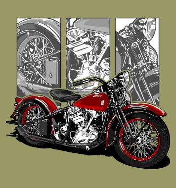 red classic motorbike vector template clipart