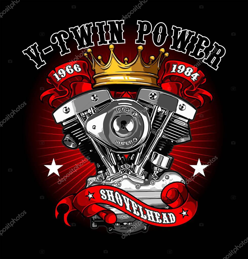 V twin engine and crown vector template
