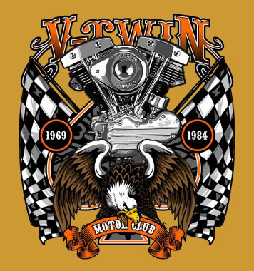 v twin and eagle on racing flag background  clipart