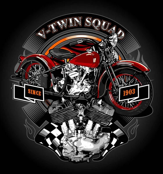 Twin Engine Cruiser Motorcycle — Stock Vector