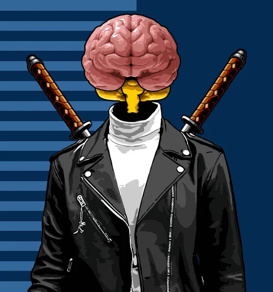Homme Veste Cuir Épée Katana — Image vectorielle