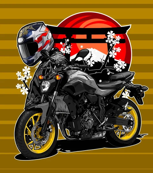 Biker Motorbike Backdrop Mount Fuji — Stock Vector