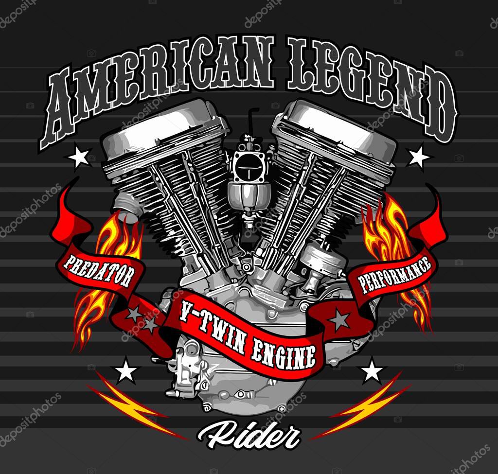 V twin engine vector template for graphic design