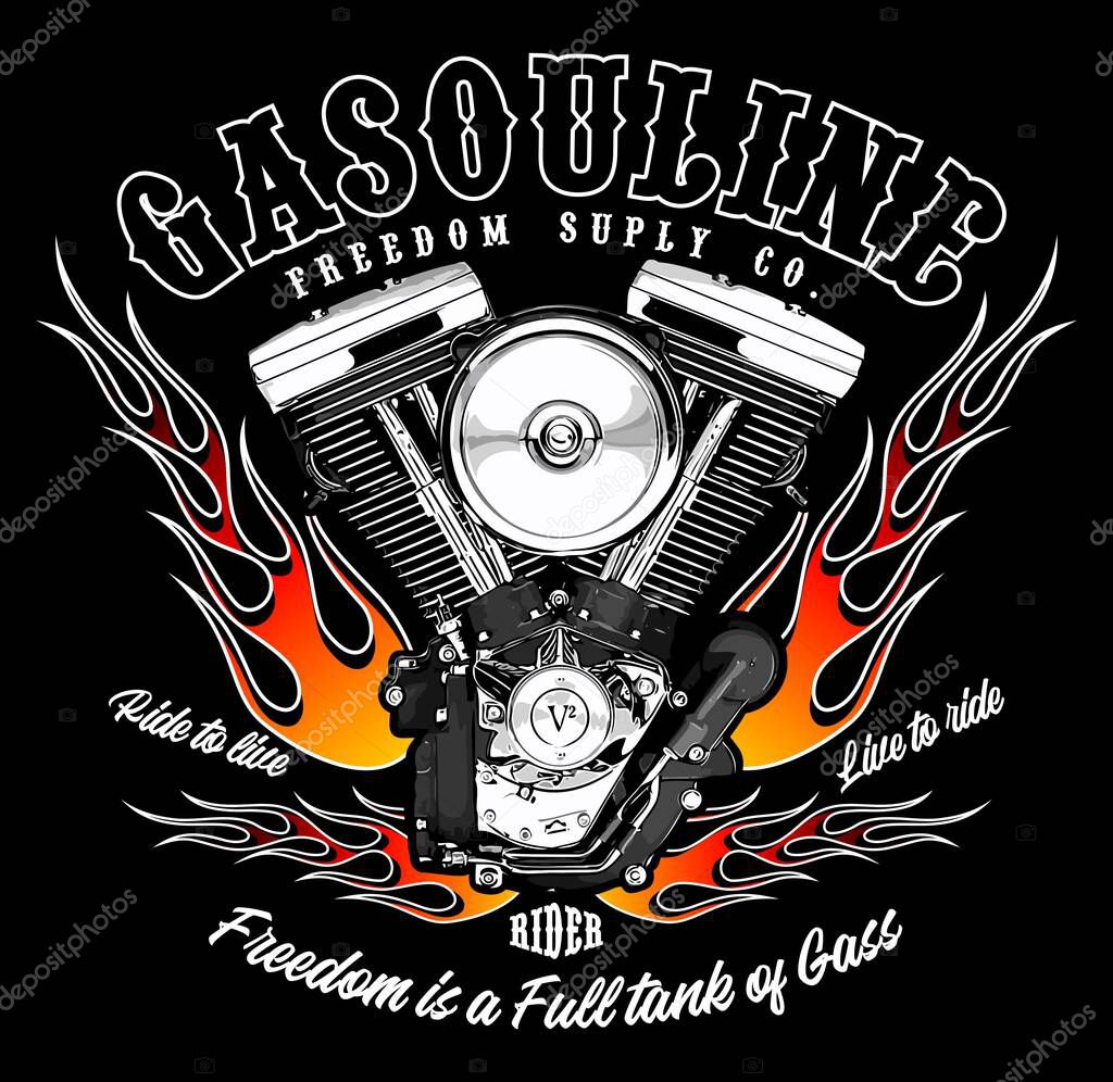 V twin engine vector template for graphic design