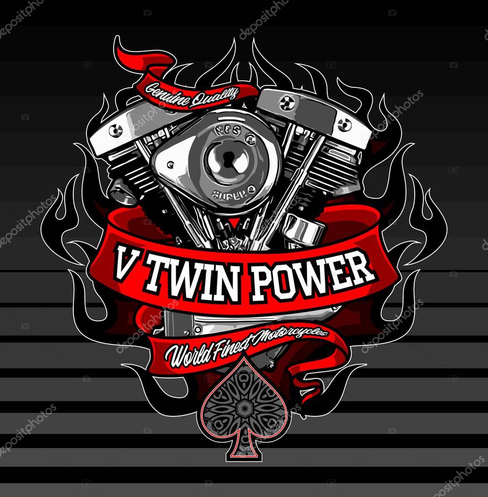 V twin engine vector template for graphic design