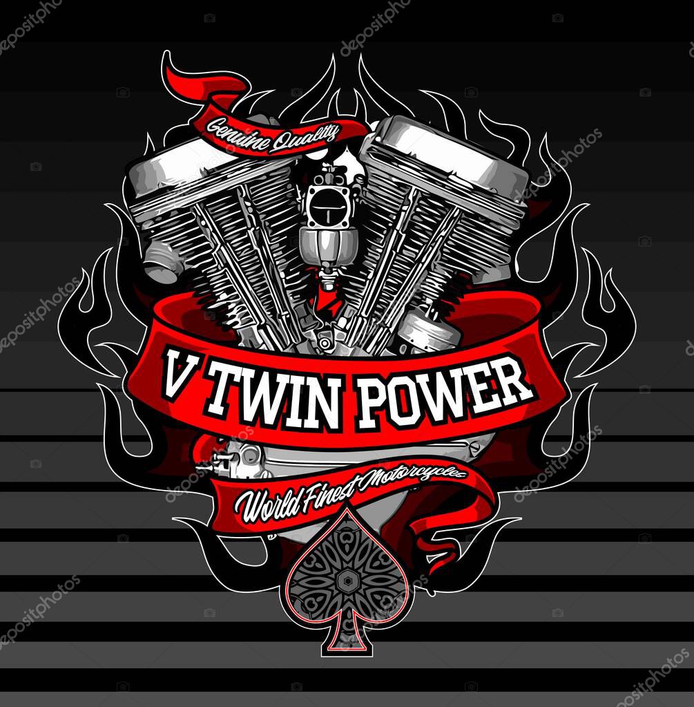 V twin engine vector template for graphic design