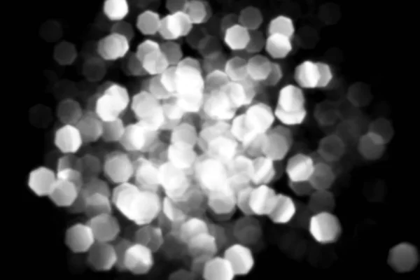 Blanco Gris Borrosa Luces Bokeh Sobre Fondo Negro Glitter Estrellas — Foto de Stock