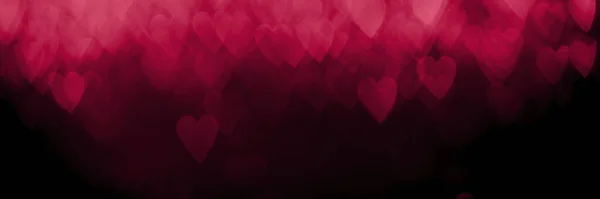 Trendy Viva Magenta Roze Rode Harten Sprankelende Glitter Bokeh Panoramische — Stockfoto