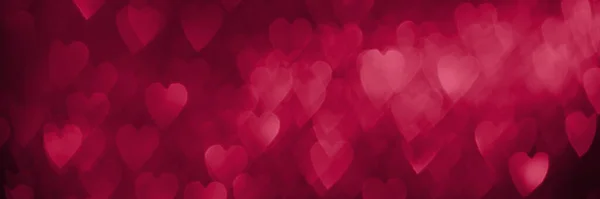 Trendy Viva Magenta Pink Red Hearts Sparkling Glitter Bokeh Panoramic — Stock Photo, Image