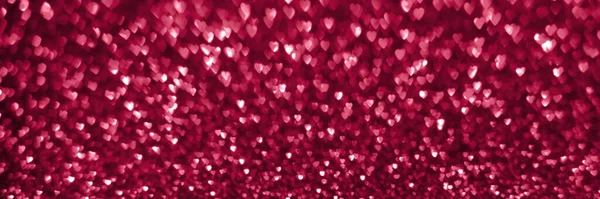 Trendy Viva Magenta Ροζ Κόκκινες Καρδιές Αφρώδη Glitter Bokeh Πανοραμικό — Φωτογραφία Αρχείου