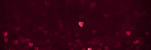 2023年流行的洋红色 粉色的红心 闪闪发光的波凯全景背景横幅 情人节抽象脱焦的纹理头饰 — 图库照片