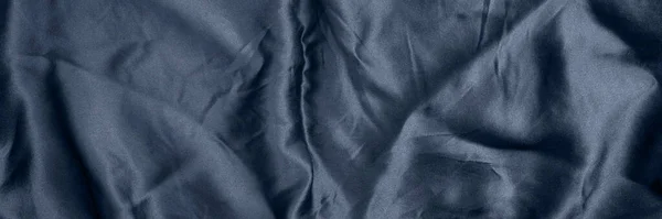 Zmačkaný Tmavě Modrý Hedvábný Saténový Textilní Prapor Navy Modré Abstraktní — Stock fotografie