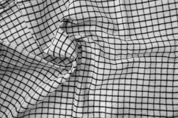 Klasická Černá Bílá Kostkovaná Textura Kuchyňského Ručníku Zmačkaný Textilní Podklad — Stock fotografie