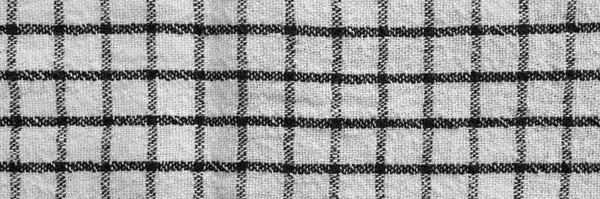 Klassiek Zwart Wit Geruite Keukenhanddoek Textuur Banner Stoffen Ondergrond Met — Stockfoto
