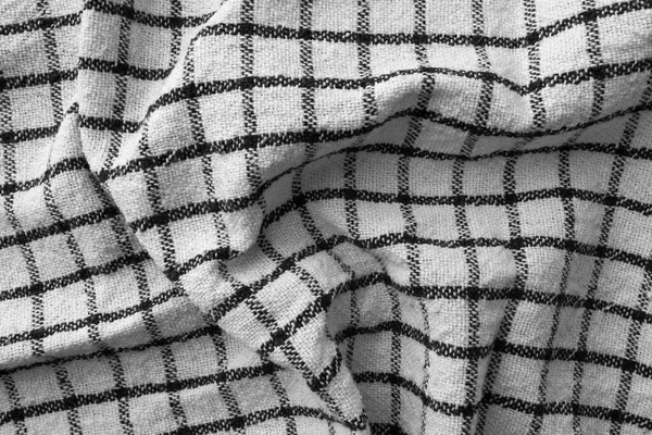 Klasszikus Fekete Fehér Kockás Konyharuha Textúra Gyűrött Szövet Textil Háttér — Stock Fotó