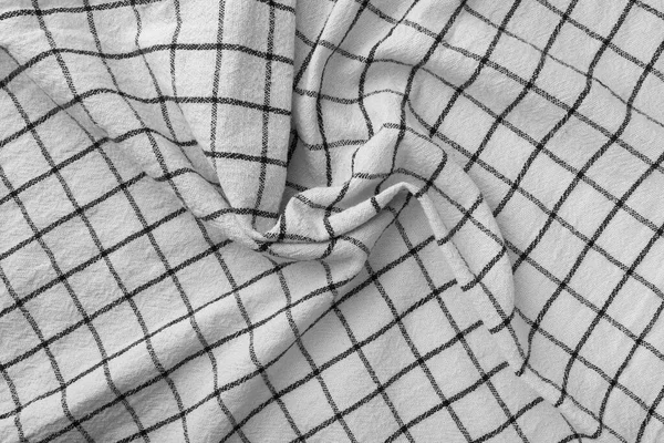 Klasyczny Czarno Biały Kratkę Ręcznik Kuchenny Tekstury Zgnieciona Tkanina Tło — Zdjęcie stockowe