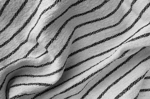 Klasyczny Czarno Biały Pasek Ręcznik Kuchenny Tekstury Zgnieciona Tkanina Tło — Zdjęcie stockowe