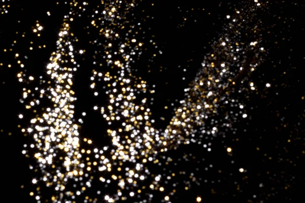 Golden Silver Blurred Bokeh Lights Black Background Glitter Sparkle Stars — Stock Photo, Image