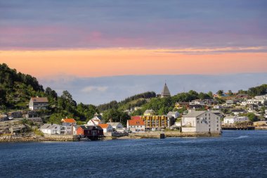 Panorama of Norwegian town Kristiansund during sunset