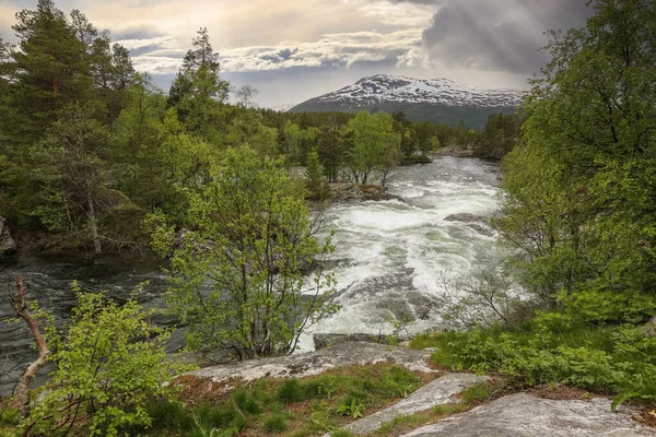 Jarní Povodeň Řeky Rauma Centrální Části Norska — Stock fotografie