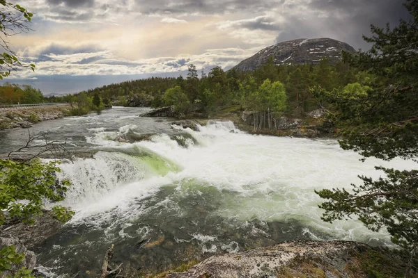 Våröversvämning Vid Floden Raumo Centrala Norge — Stockfoto