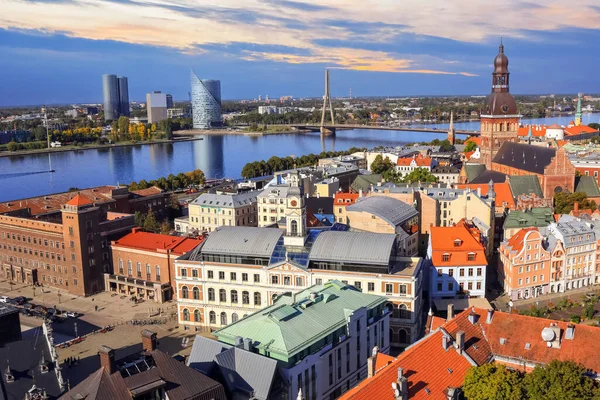 Herbst Riga Luftaufnahme Der Historischen Innenstadt Und Des Flusses Daugava — Stockfoto