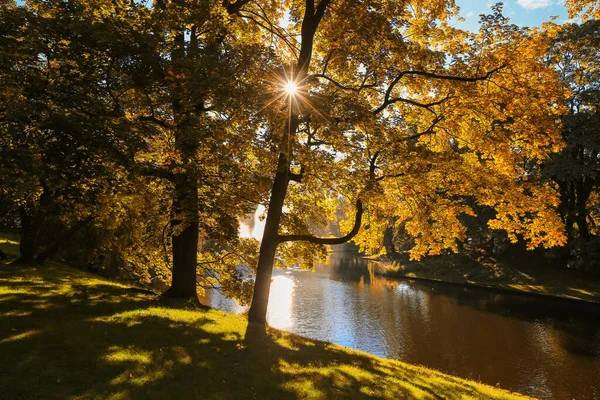 stock image Autumn in Riga, view of the city channel in the autumn vivid colors