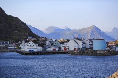 Lofoten Norveç 07 / 28 / 2023 Lofoten adalarında yer alan Norveç 'in Stamsund köyündeki liman