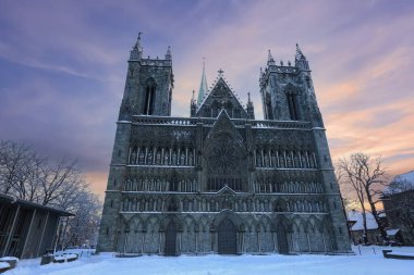 Trondheim 'da kış, Nidarosdomen Katedrali manzarası
