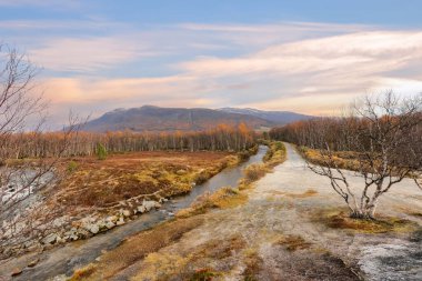 Gjevillvatnet Gölü 'nde sonbahar mevsimi Troendelag ilçesinde, Norveç' in Trollheimen bölgesinde yer alır.