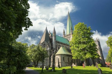 Trondheim 'da yaz, Nidarosdomen Katedrali manzarası