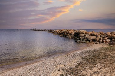 Sandy beach at the Rigas Bay in the town Engure, Latvia
