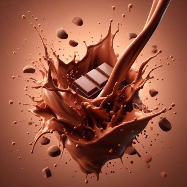 Çikolata sıvısı 3D render arkaplan, yaratıcı çikolata günü arkaplanı, dinamik sıvı sıçraması. Çikolata izole edilmiş su sıçrama dalgaları kesme yolu ile. Çikolata arkaplanı. Erimiş çikolata yüzeyi. Çikolata yüzeyi.