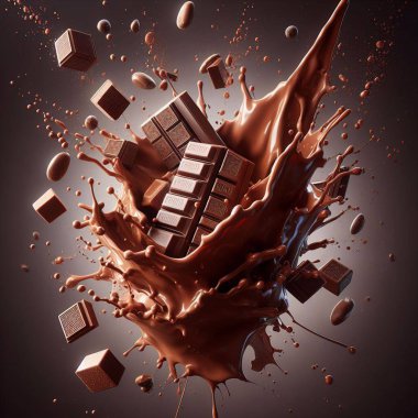 Çikolata sıvısı 3D render arkaplan, yaratıcı çikolata günü arkaplanı, dinamik sıvı sıçraması. Çikolata izole edilmiş su sıçrama dalgaları kesme yolu ile. Çikolata arkaplanı. Erimiş çikolata yüzeyi. Çikolata yüzeyi.