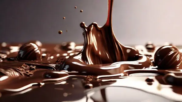 Çikolata eritilmiş görüntü arka planı, çikolatalı 3D gerçekçi görünüyor..