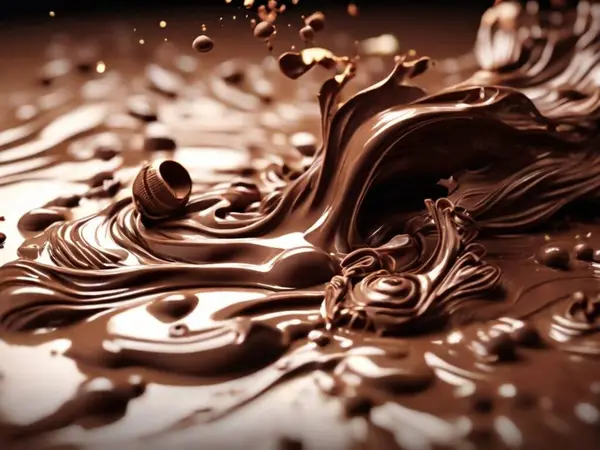 Çikolata eritilmiş görüntü arka planı, çikolatalı 3D gerçekçi görünüyor..