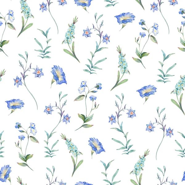 Aquarela Vintage Minúsculo Azul Wildflowers Sem Costura Padrão Textura Ditsy — Fotografia de Stock