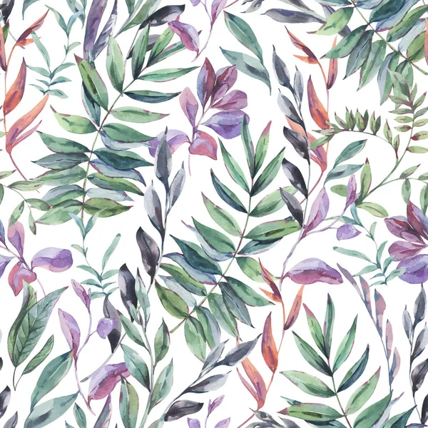 Akvarell Évjárat Trópusi Levelek Zökkenőmentes Minta Botanikus Virágos Nyári Textúra — Stock Fotó
