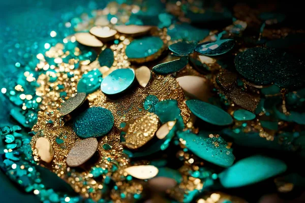 Abstract sparkle gold and turquoise blue glitter background, futuristic technology  AI Generated