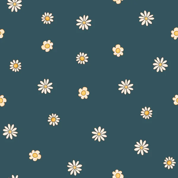 Cute Daisy Flowers Summer Seamless Pattern Watercolor Texture Navy Blue — Stockfoto