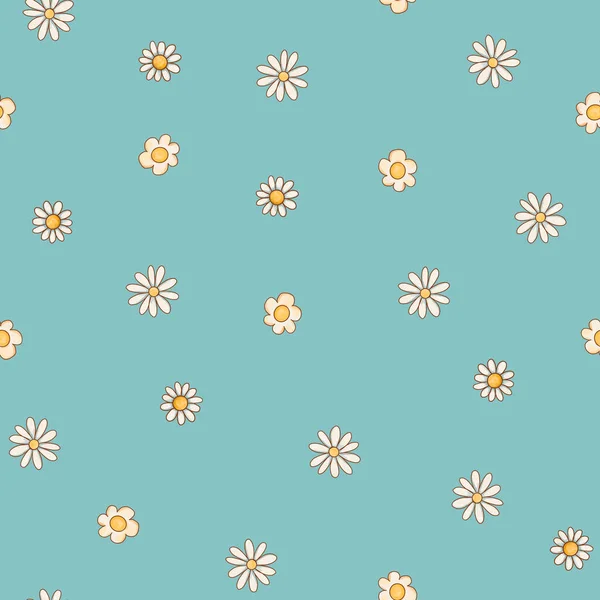 Cute Stokrotka Kwiaty Lato Bez Szwu Wzór Akwarela Tekstury Niebiesko — Zdjęcie stockowe