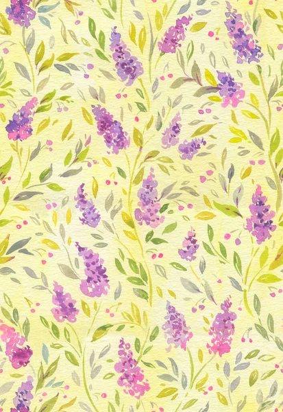 Abstract Watercolor Blooming Wisteria Flowers Yellow Seamless Pattern — Stock Photo, Image
