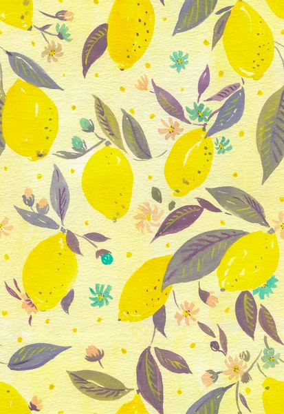 Yellow Watercolor Lemon Seamless Pattern Abstract Botanical Floral Texture — Stock Photo, Image