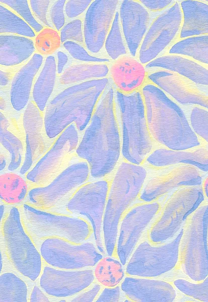 Watercolor Periwinkle Retro Flowers Seamless Pattern Summer Floral Texture — Stok Foto