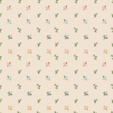 Boho fantezi çiçekleri kusursuz desen, folkloral desen nötr renkler