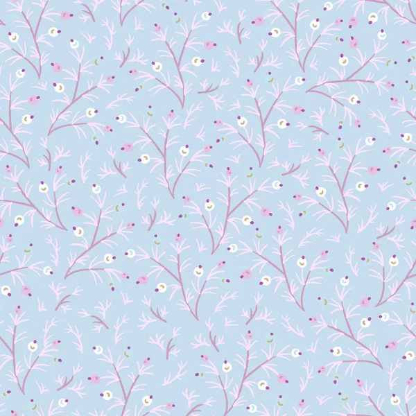 Ditsy Fantasie Blumen Nahtlose Muster Folk Florale Textur Blauen Farben — Stockvektor