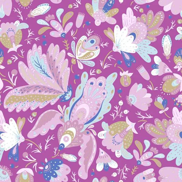 Boho Fantaisie Fleurs Motif Sans Couture Texture Florale Folklorique Couleurs — Image vectorielle