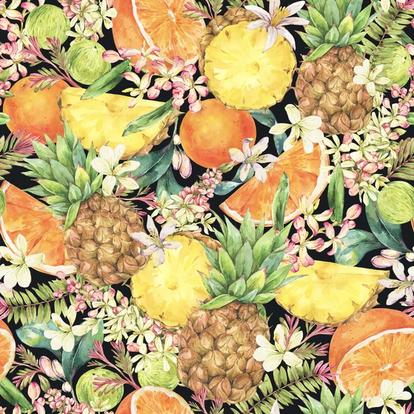 Acquerello Vintage Tropicale Estate Frutta Senza Soluzione Continuità Modello Arancio — Foto Stock