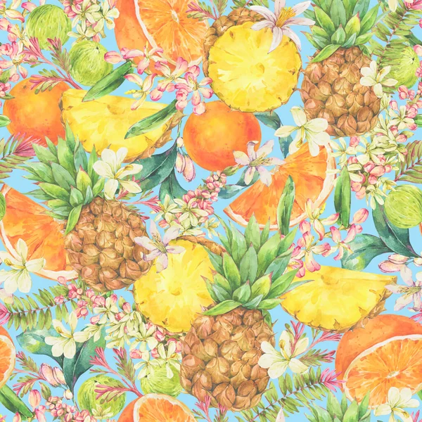 Aquarelle Vintage Tropical Summer Fruit Modèle Sans Couture Orange Ananas — Photo